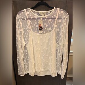 Charlie Paige White Sheer Polka Dot Blouse